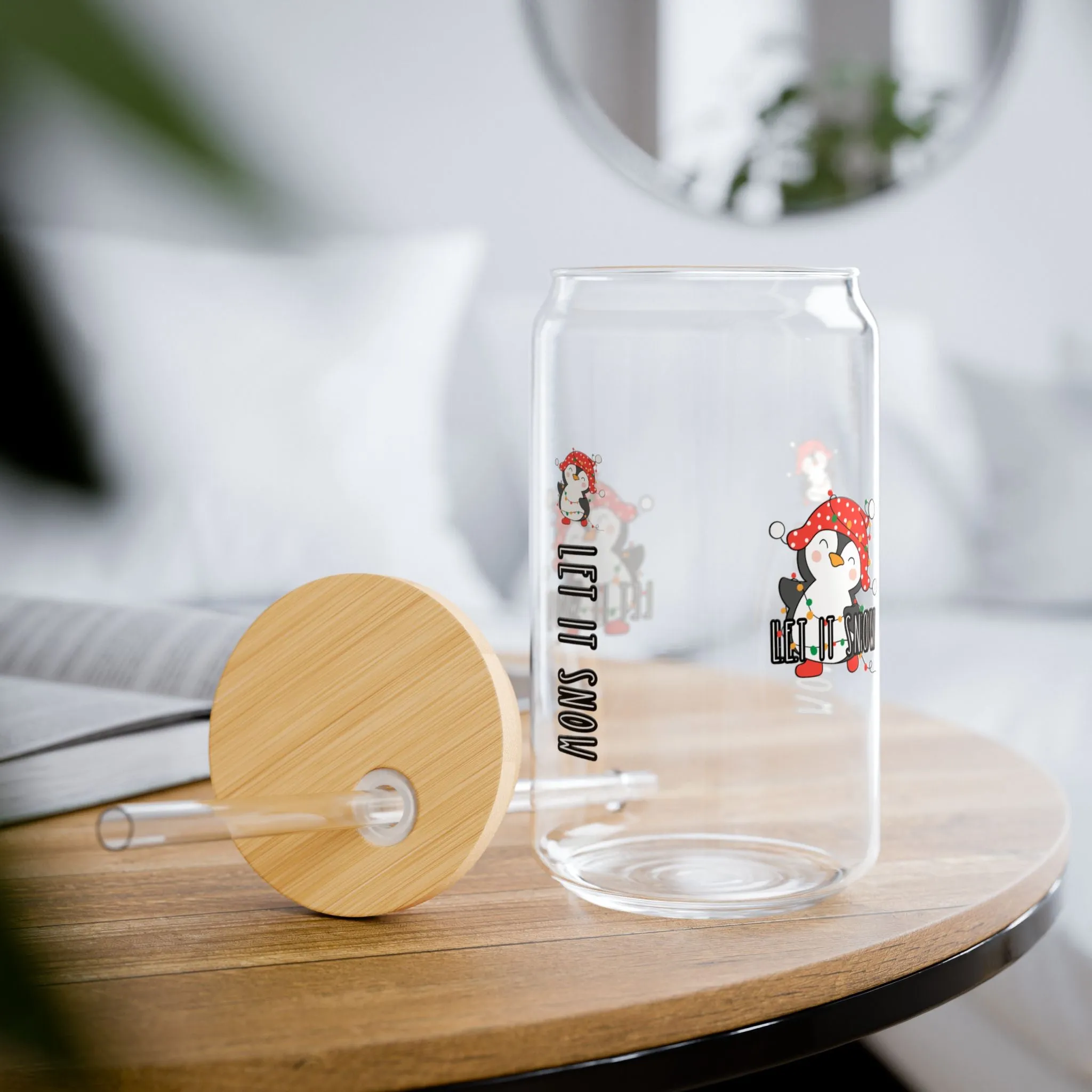 16 oz Sipper Glass – “Let It Snow” Design | Festive and Cozy Winter Drinkware