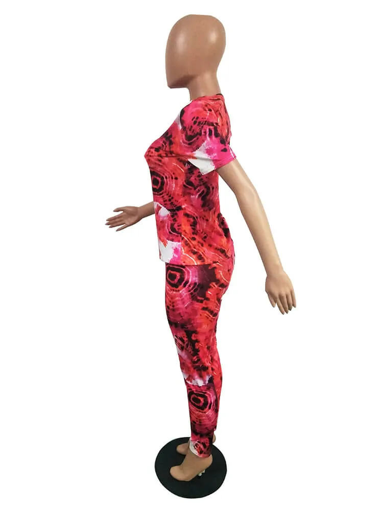 2 Piece Colorful Short Sleeve Top Jogging Suits
