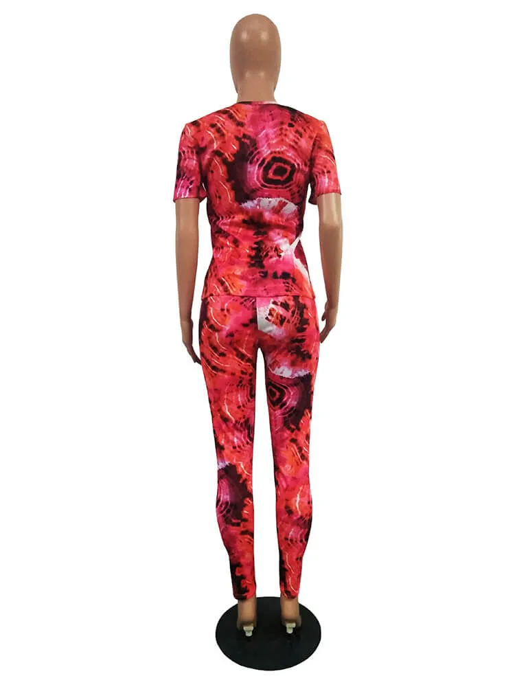 2 Piece Colorful Short Sleeve Top Jogging Suits