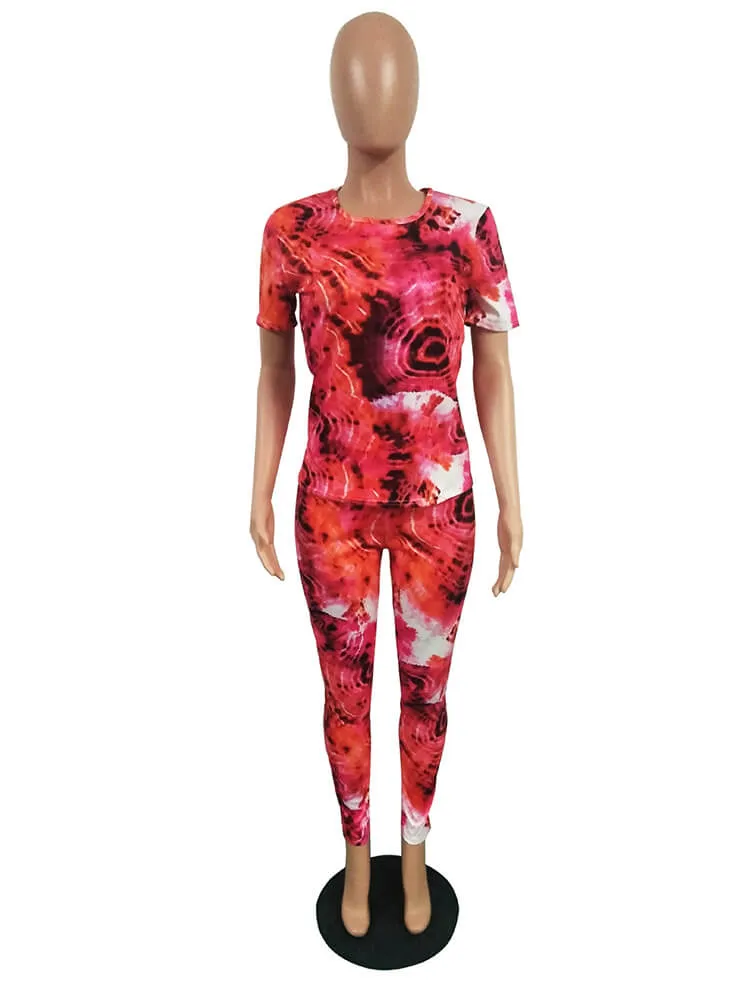 2 Piece Colorful Short Sleeve Top Jogging Suits
