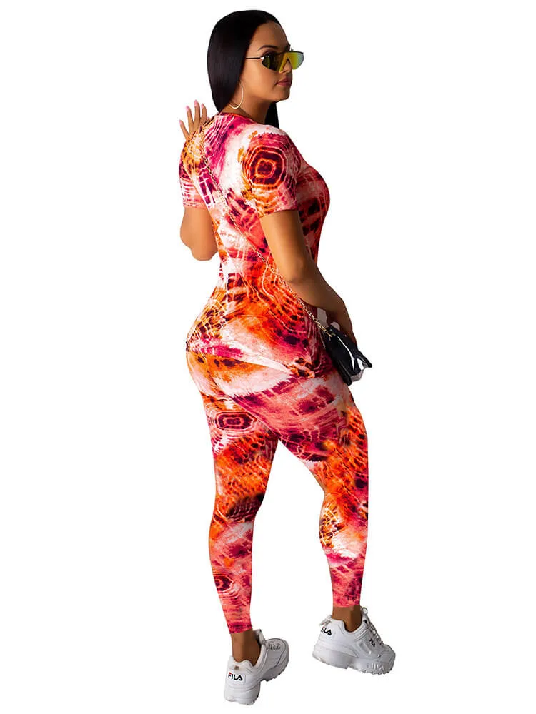 2 Piece Colorful Short Sleeve Top Jogging Suits
