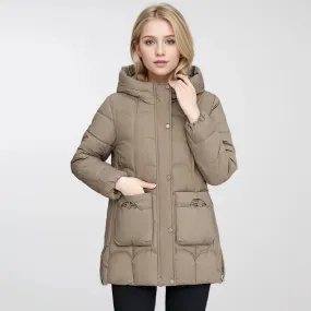 2024 Winter Damen Daunen Baumwolle warme Mäntel neue stilvolle Midi-Länge Kapuze leichte gepolsterte Parkas Taschen lose Jacke weiblich