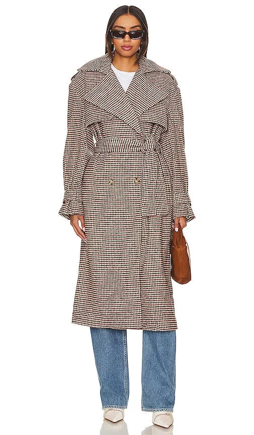Bardot Oversized Check Trench in Burgundy