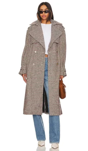 Bardot Oversized Check Trench in Burgundy