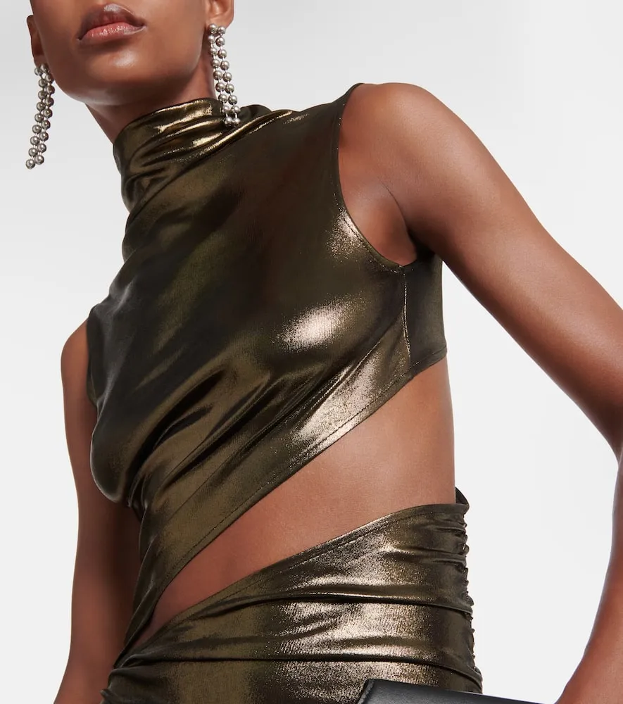 Blumarine Cutout ruched metallic gown