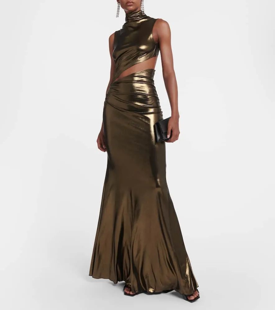 Blumarine Cutout ruched metallic gown