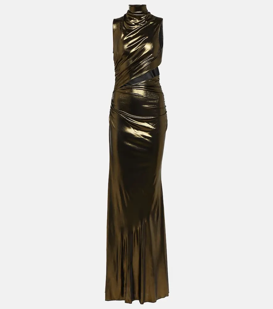 Blumarine Cutout ruched metallic gown