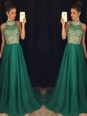 Bridelily A-Line Halter Sleeveless Floor-Length With Beading Chiffon Dresses
