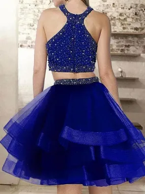 Bridelily A-Line Halter Sleeveless Short/Mini With Beading Organza Dresses