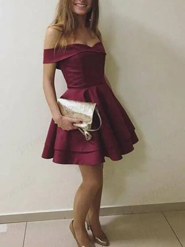 Bridelily A-Line Sleeveless Off-the-Shoulder Satin With Layers Short/Mini Dresses