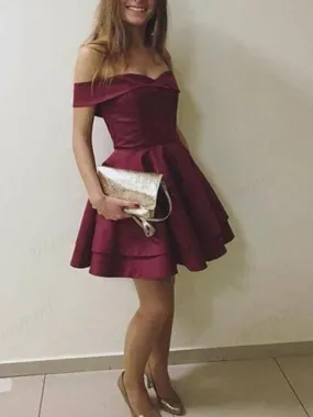 Bridelily A-Line Sleeveless Off-the-Shoulder Satin With Layers Short/Mini Dresses