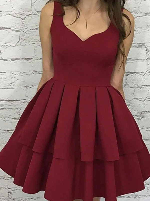 Bridelily A-Line Sleeveless Straps Satin With Layers Short/Mini Dresses