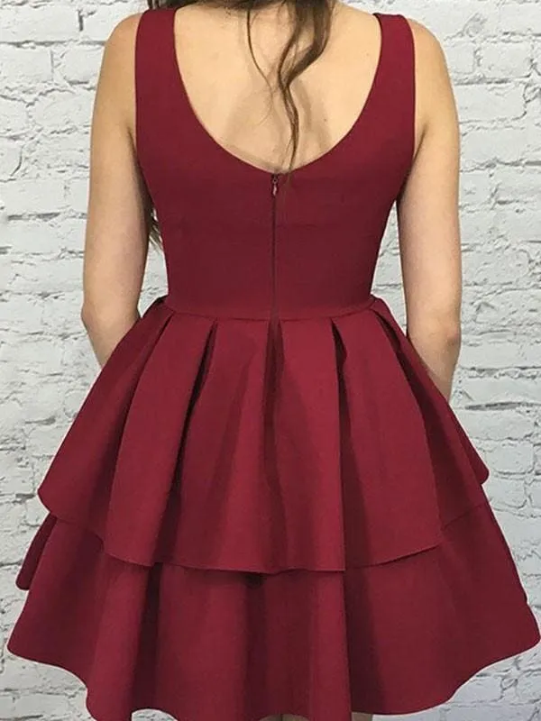 Bridelily A-Line Sleeveless Straps Satin With Layers Short/Mini Dresses