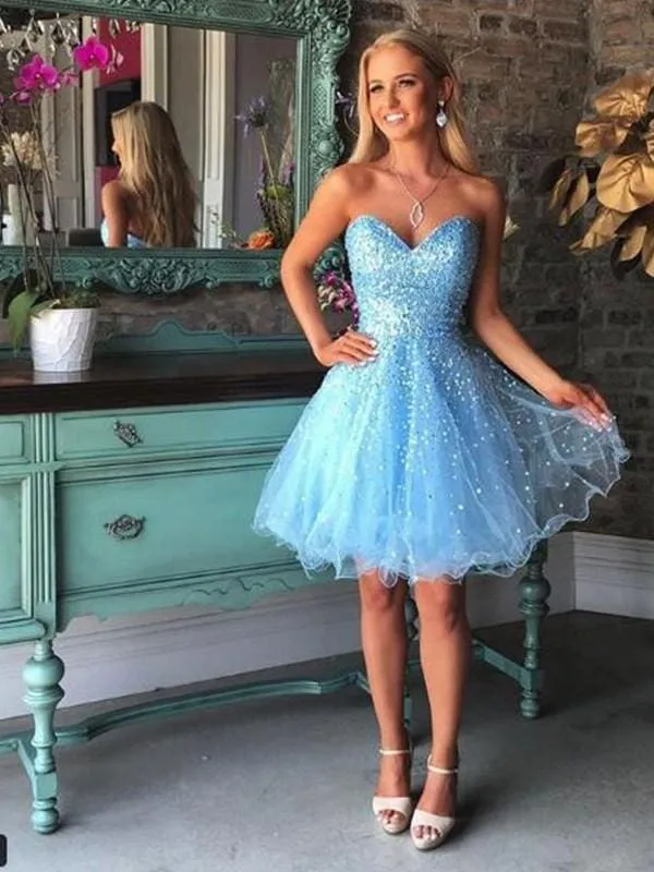 Bridelily A-Line Sleeveless Sweetheart Net With Beading Short/Mini Dresses