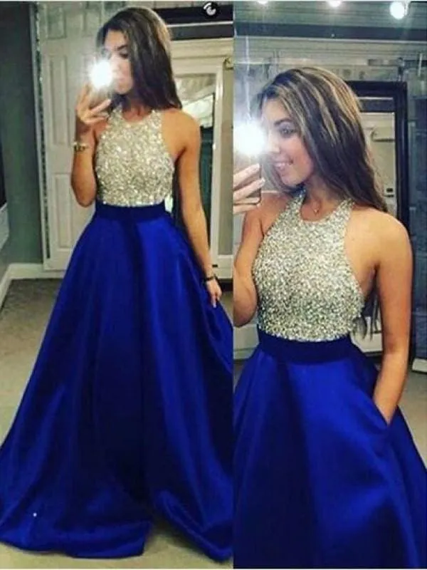 Bridelily Ball Gown Satin Jewel Sleeveless Floor-Length With Crystal Dresses
