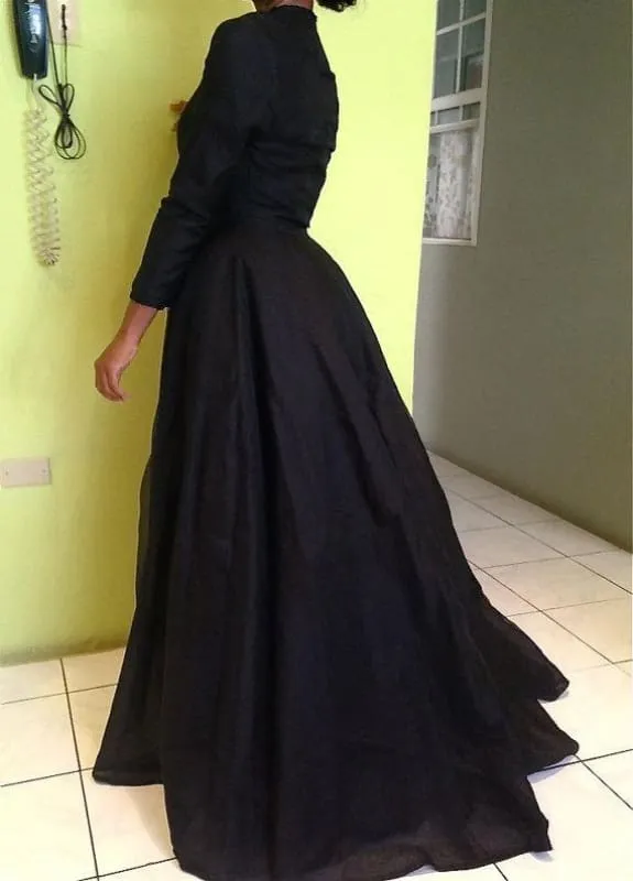 Bridelily High Collar Black Lace Evening Dress New Arrival Long Sleeve Detachable Plus Size Dresses CJ0461