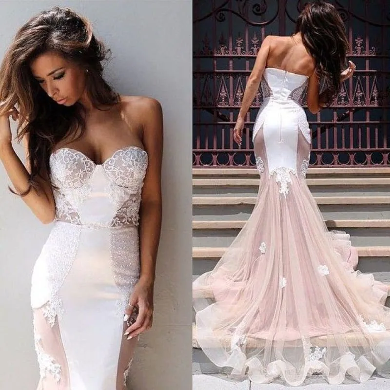 Bridelily Sexy Mermaid Sweetheart Tulle Long Evening Dress Lace Custom Made 2019 Evening Party Dresses