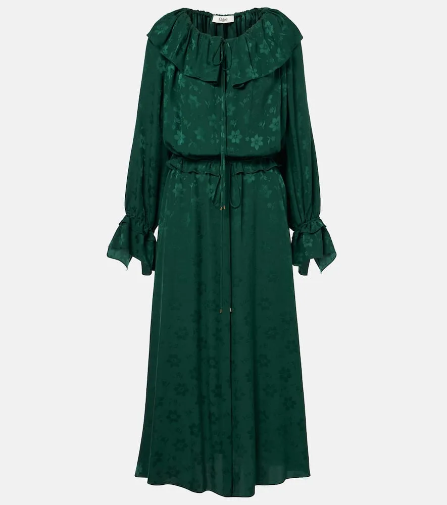 Chloe Ruffled floral silk jacquard midi dress