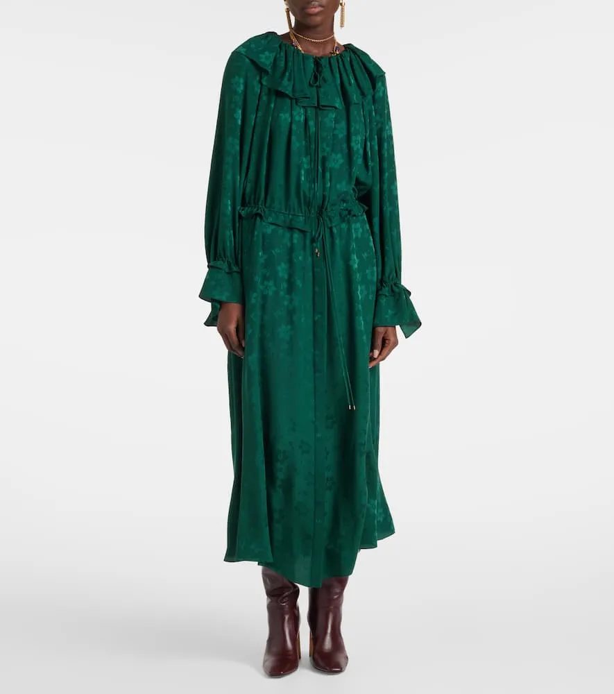 Chloe Ruffled floral silk jacquard midi dress