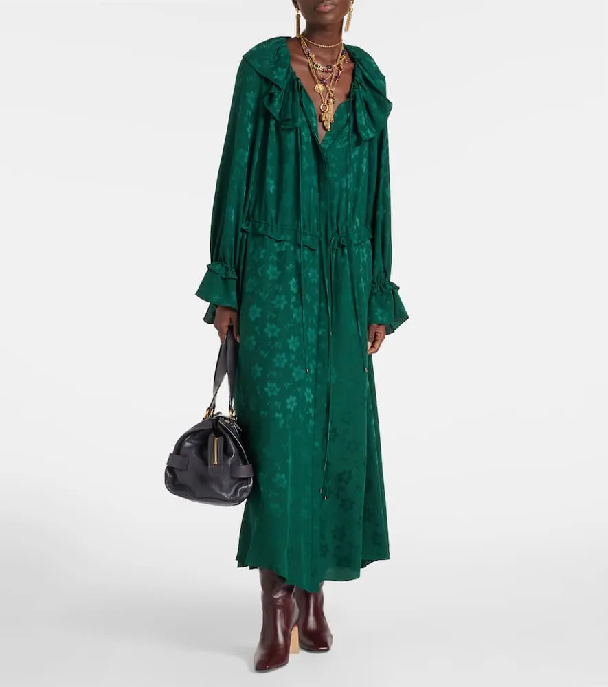 Chloe Ruffled floral silk jacquard midi dress
