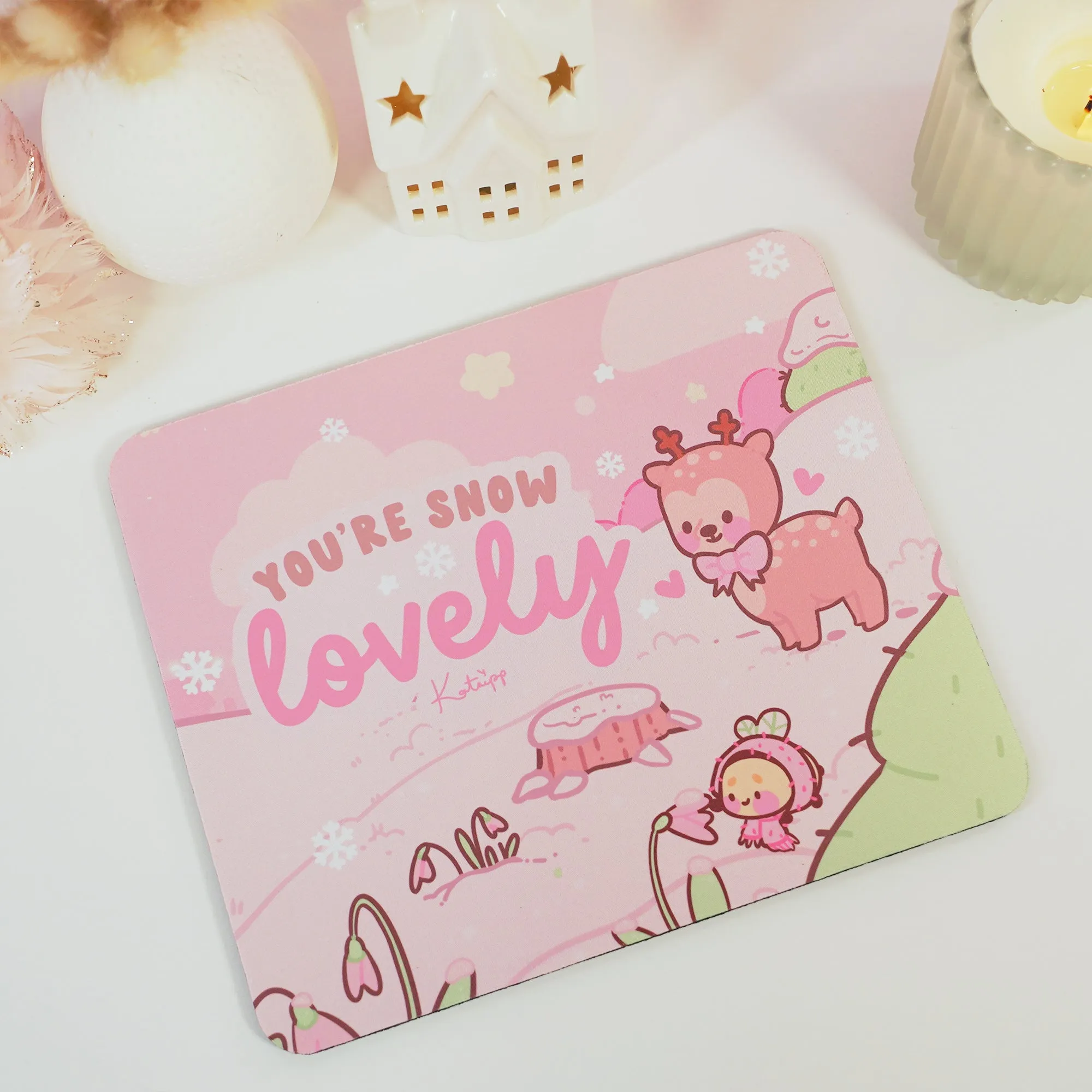 Cinnamon & Bumblebutt You're Snow Lovely Mouse Pad | Kawaii Winter Mouse Pad & Desk Decor