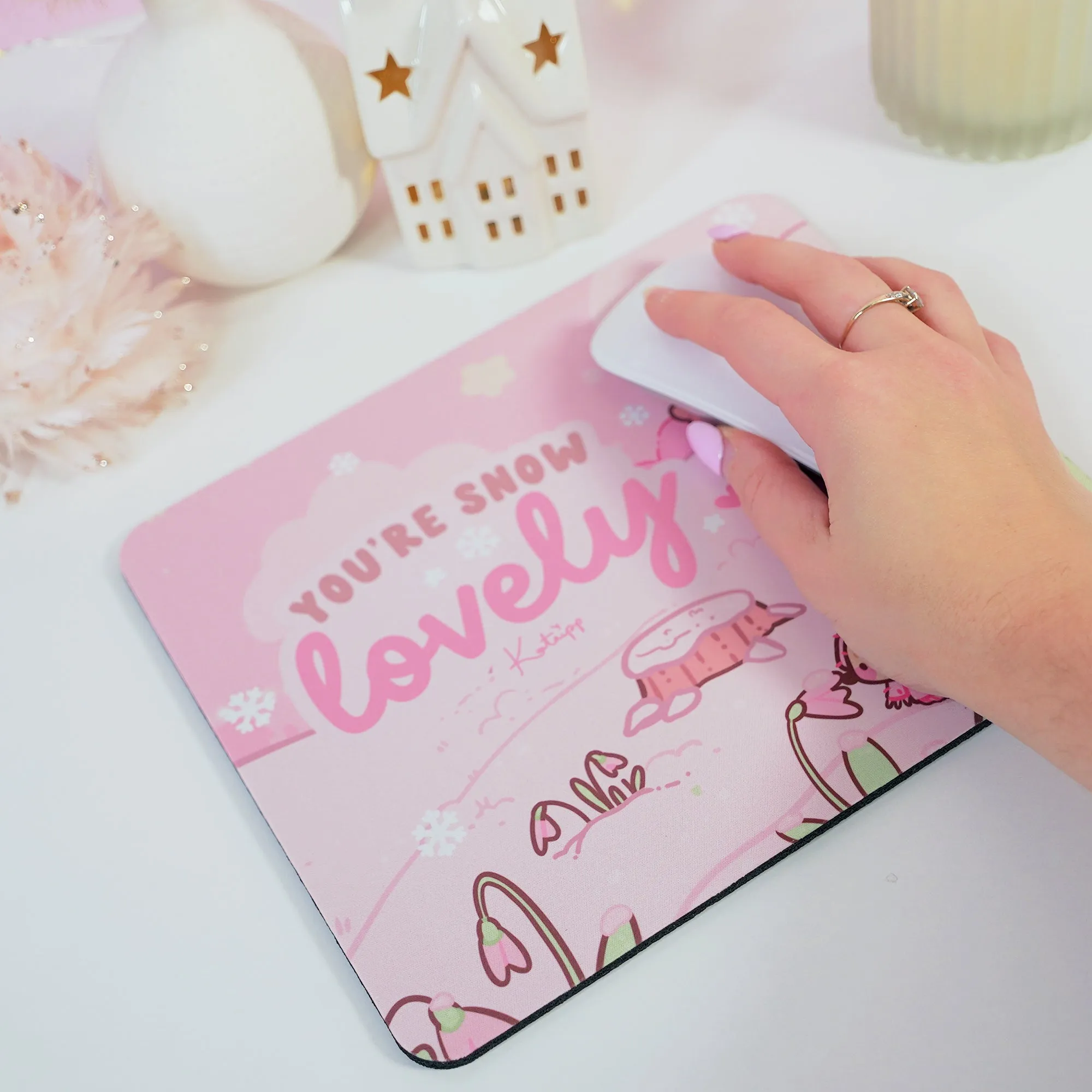Cinnamon & Bumblebutt You're Snow Lovely Mouse Pad | Kawaii Winter Mouse Pad & Desk Decor