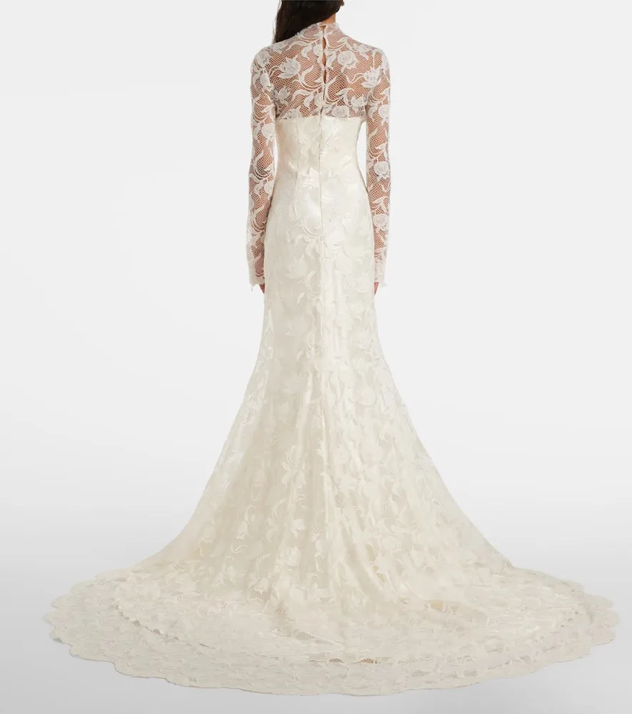 Danielle Frankel Bridal Adena floral lace-trimmed wool and silk gown