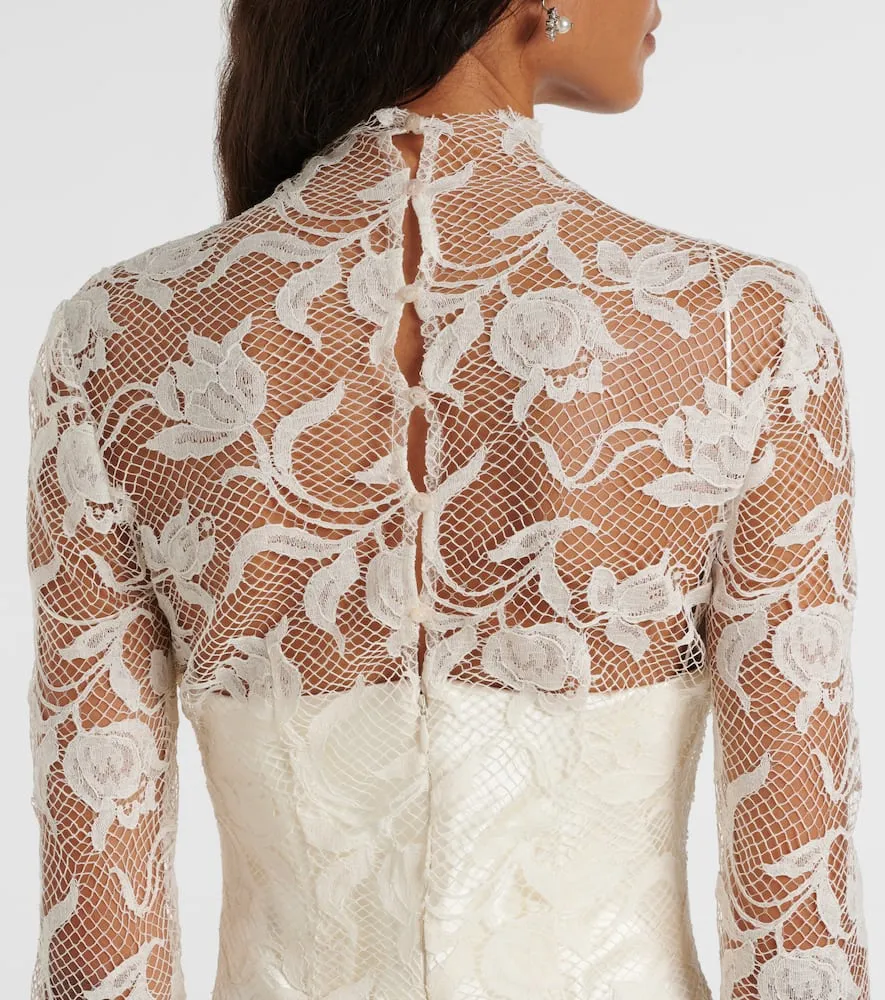 Danielle Frankel Bridal Adena floral lace-trimmed wool and silk gown