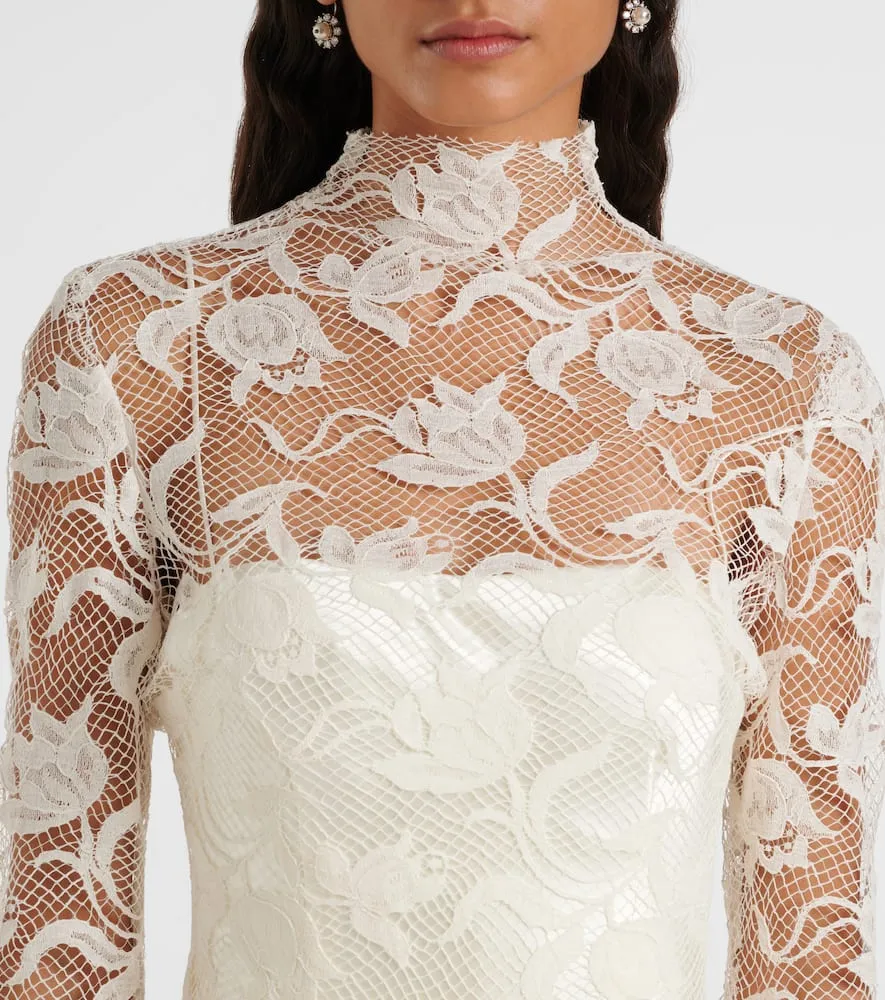 Danielle Frankel Bridal Adena floral lace-trimmed wool and silk gown
