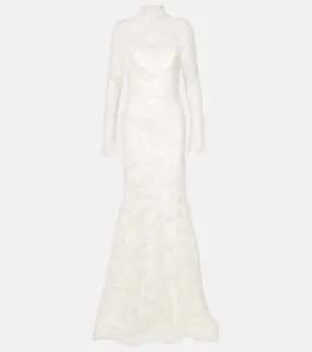 Danielle Frankel Bridal Adena floral lace-trimmed wool and silk gown
