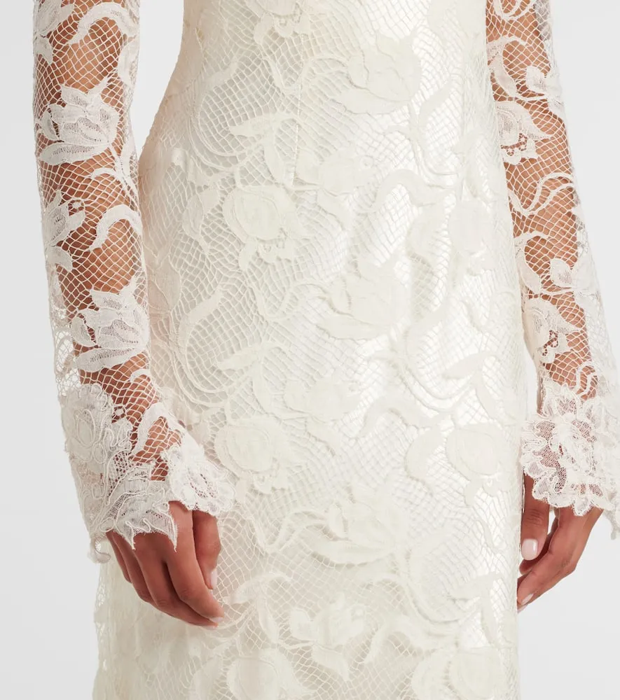 Danielle Frankel Bridal Adena floral lace-trimmed wool and silk gown