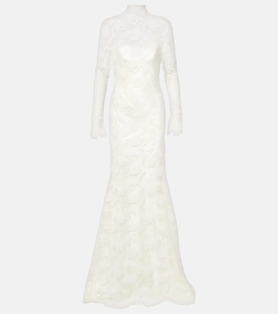 Danielle Frankel Bridal Adena floral lace-trimmed wool and silk gown