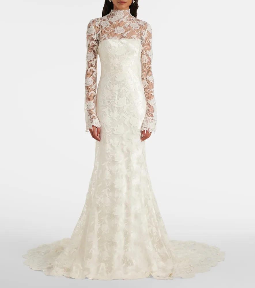 Danielle Frankel Bridal Adena floral lace-trimmed wool and silk gown
