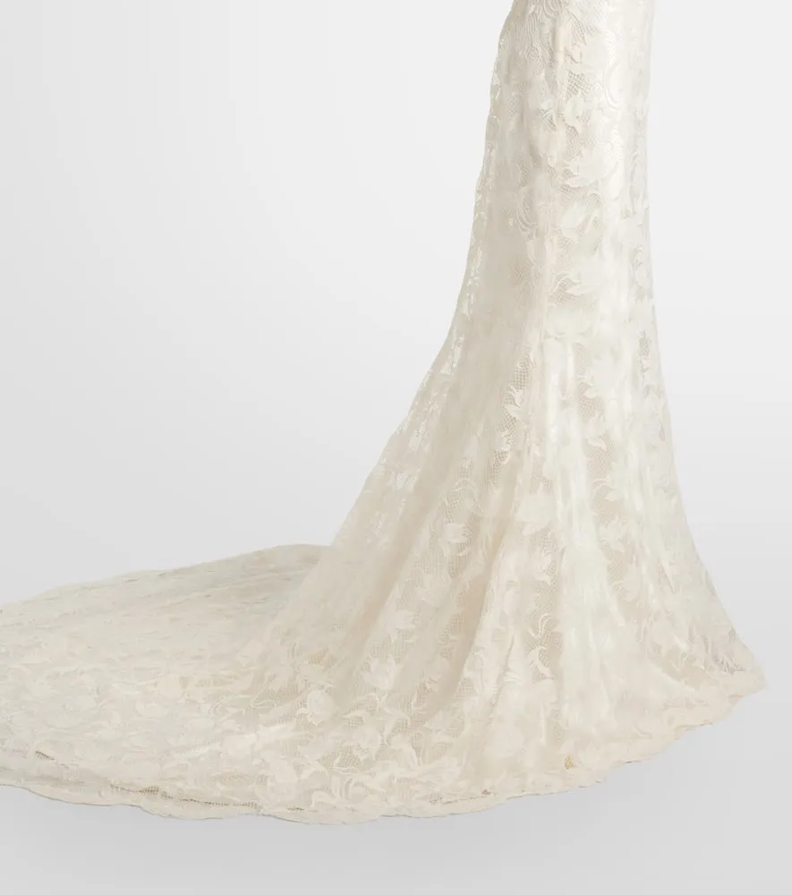 Danielle Frankel Bridal Adena floral lace-trimmed wool and silk gown