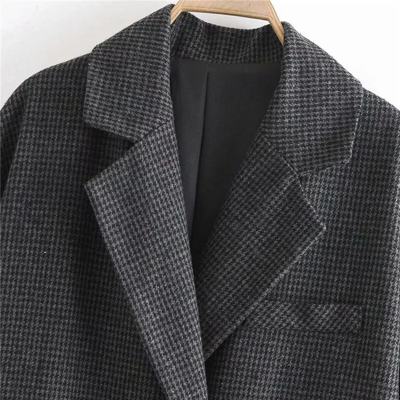 DOUBLE BREASTED HOUNDSTOOH WOOLEN COAT