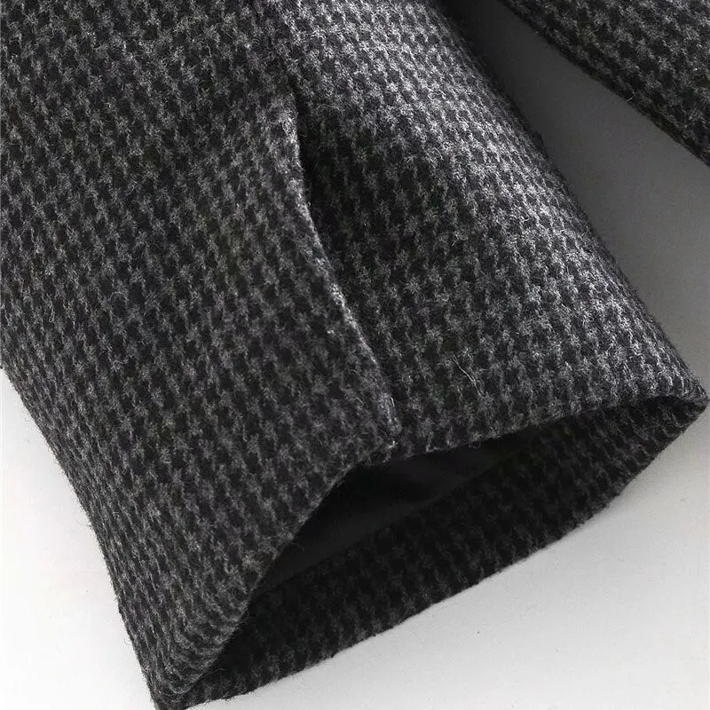 DOUBLE BREASTED HOUNDSTOOH WOOLEN COAT