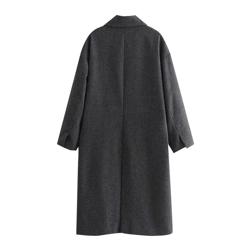 DOUBLE BREASTED HOUNDSTOOH WOOLEN COAT