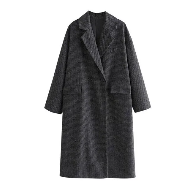 DOUBLE BREASTED HOUNDSTOOH WOOLEN COAT