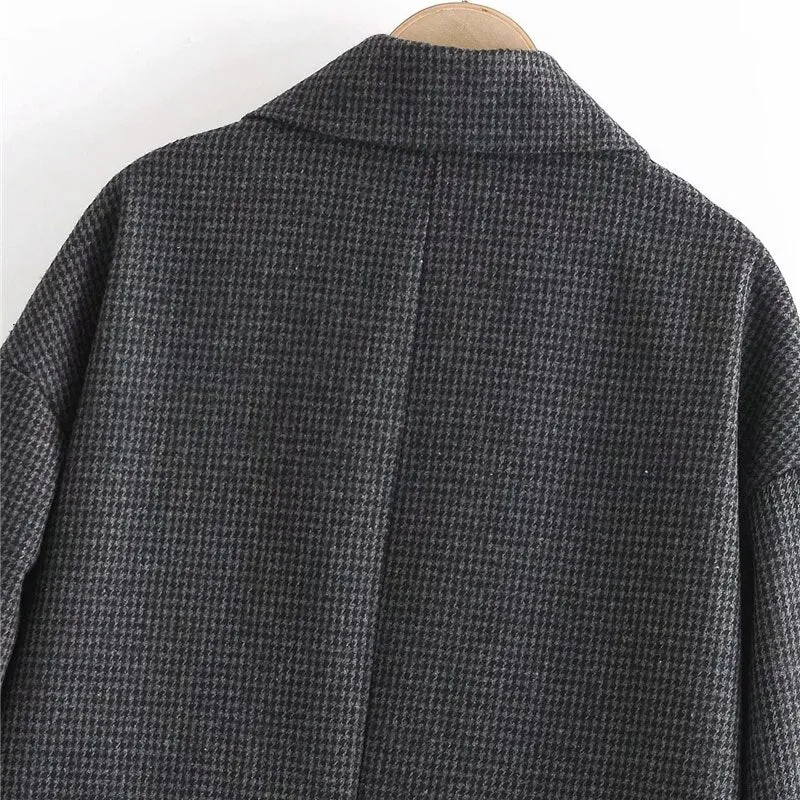 DOUBLE BREASTED HOUNDSTOOH WOOLEN COAT