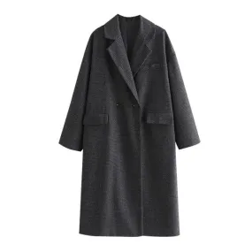 DOUBLE BREASTED HOUNDSTOOH WOOLEN COAT
