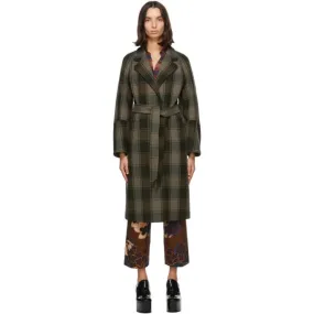 Dries Van Noten Khaki Check Belted Coat