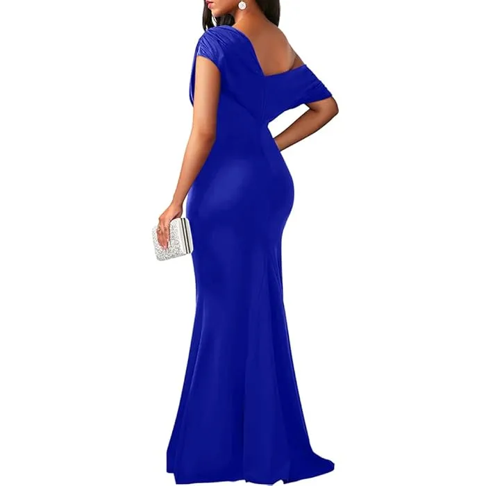 Formal Prom Dress for Women Elegant Skew Neck Off The Shoulder Mermaid Evening Party Cocktail Maxi Dresses Solid Color