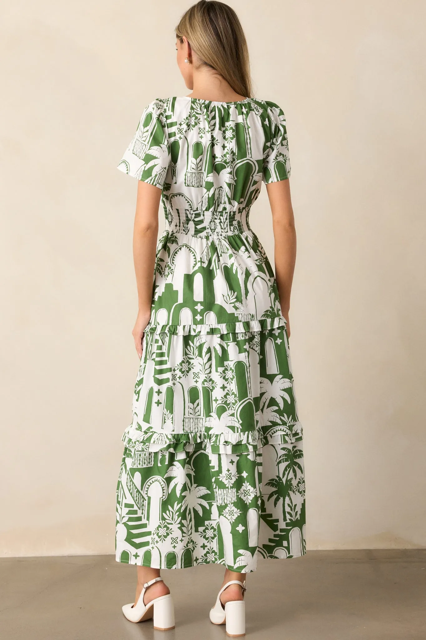 Island Glow 100% Cotton Green Tropical Palm Print Maxi Dress