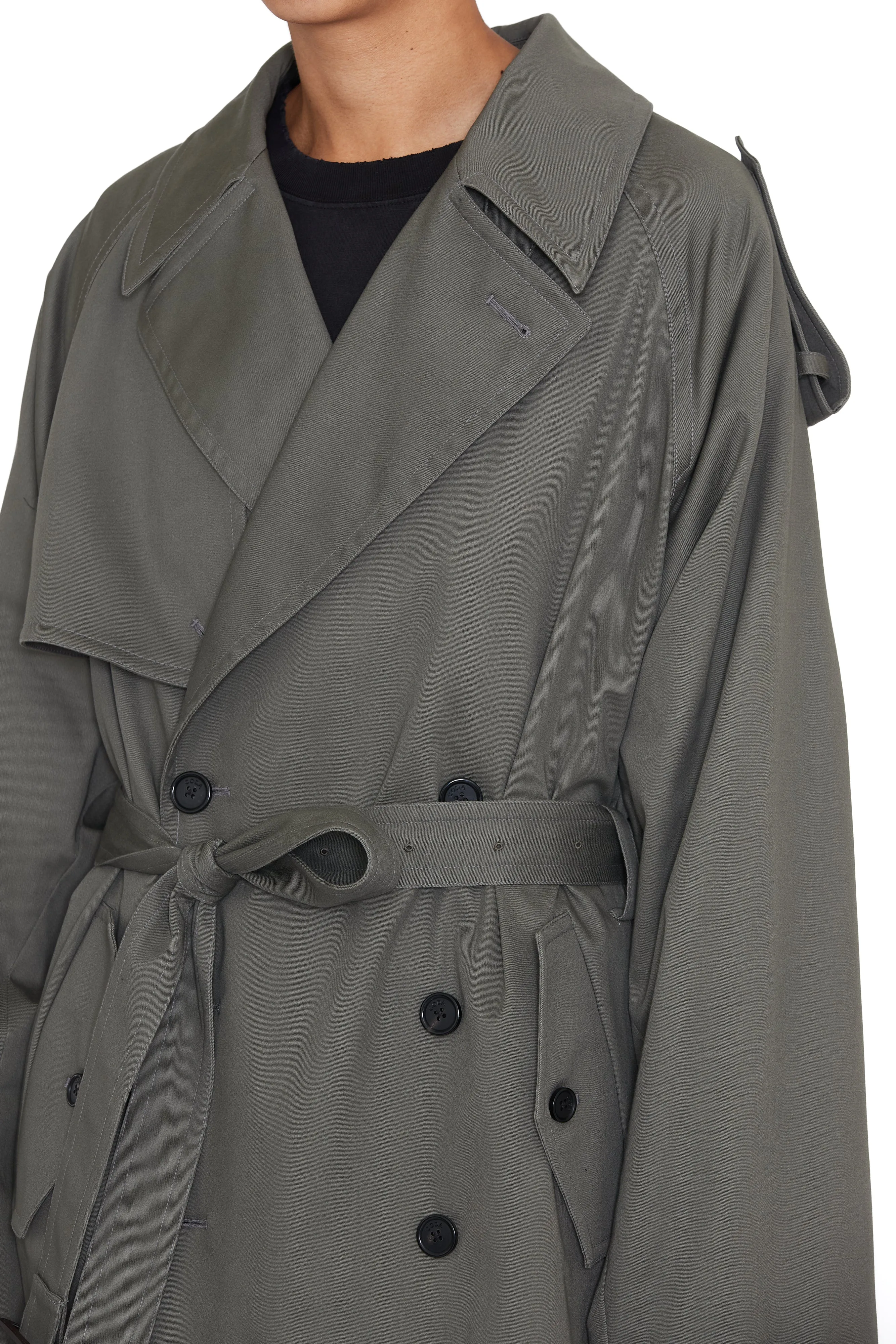KHAKI COTTON TWILL CUT OUT BREASTED TRENCH COAT