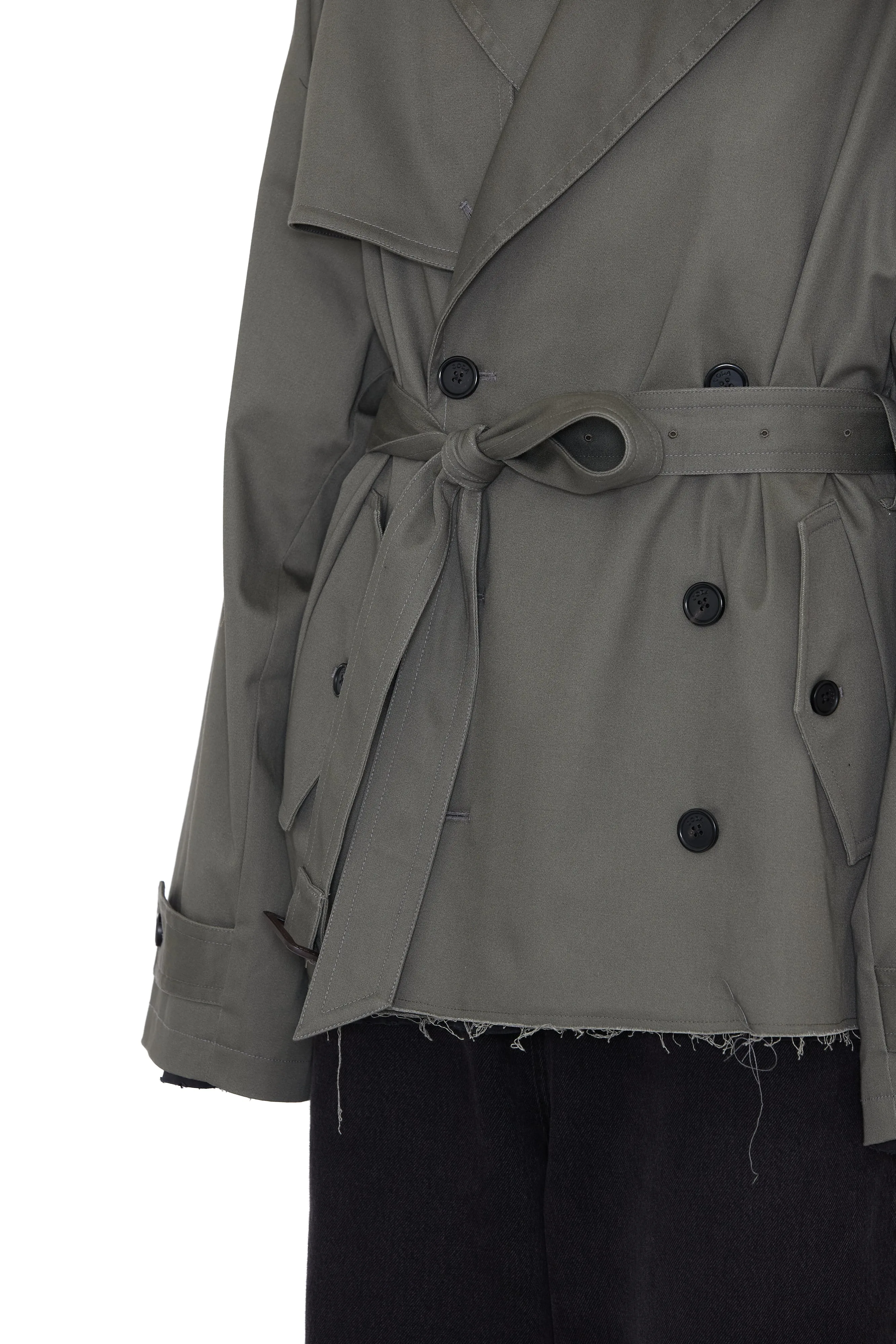 KHAKI COTTON TWILL CUT OUT BREASTED TRENCH COAT