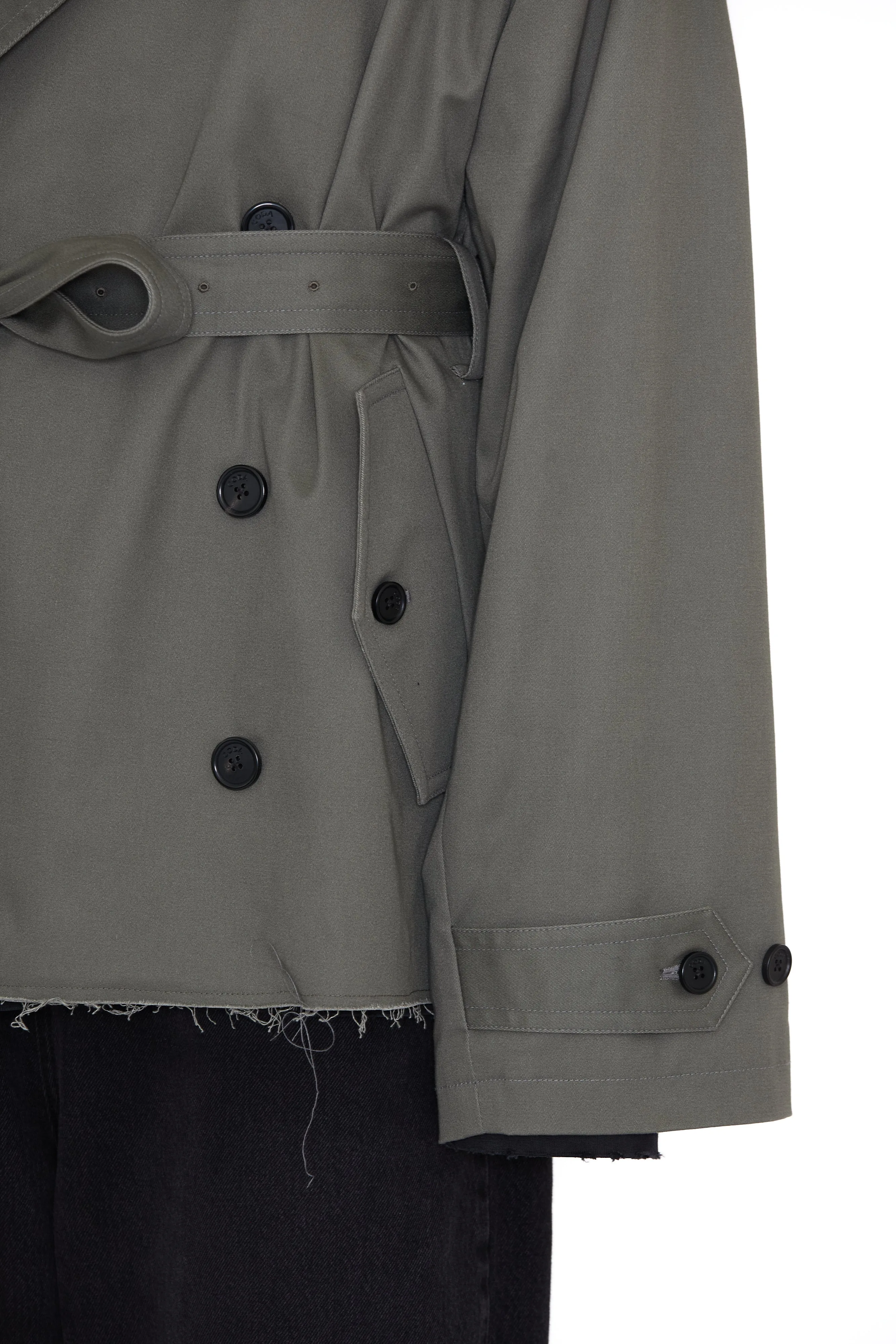 KHAKI COTTON TWILL CUT OUT BREASTED TRENCH COAT