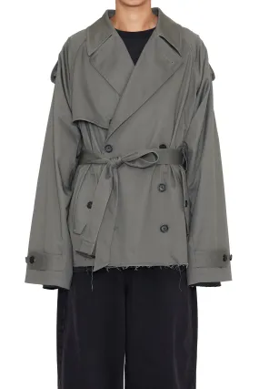 KHAKI COTTON TWILL CUT OUT BREASTED TRENCH COAT