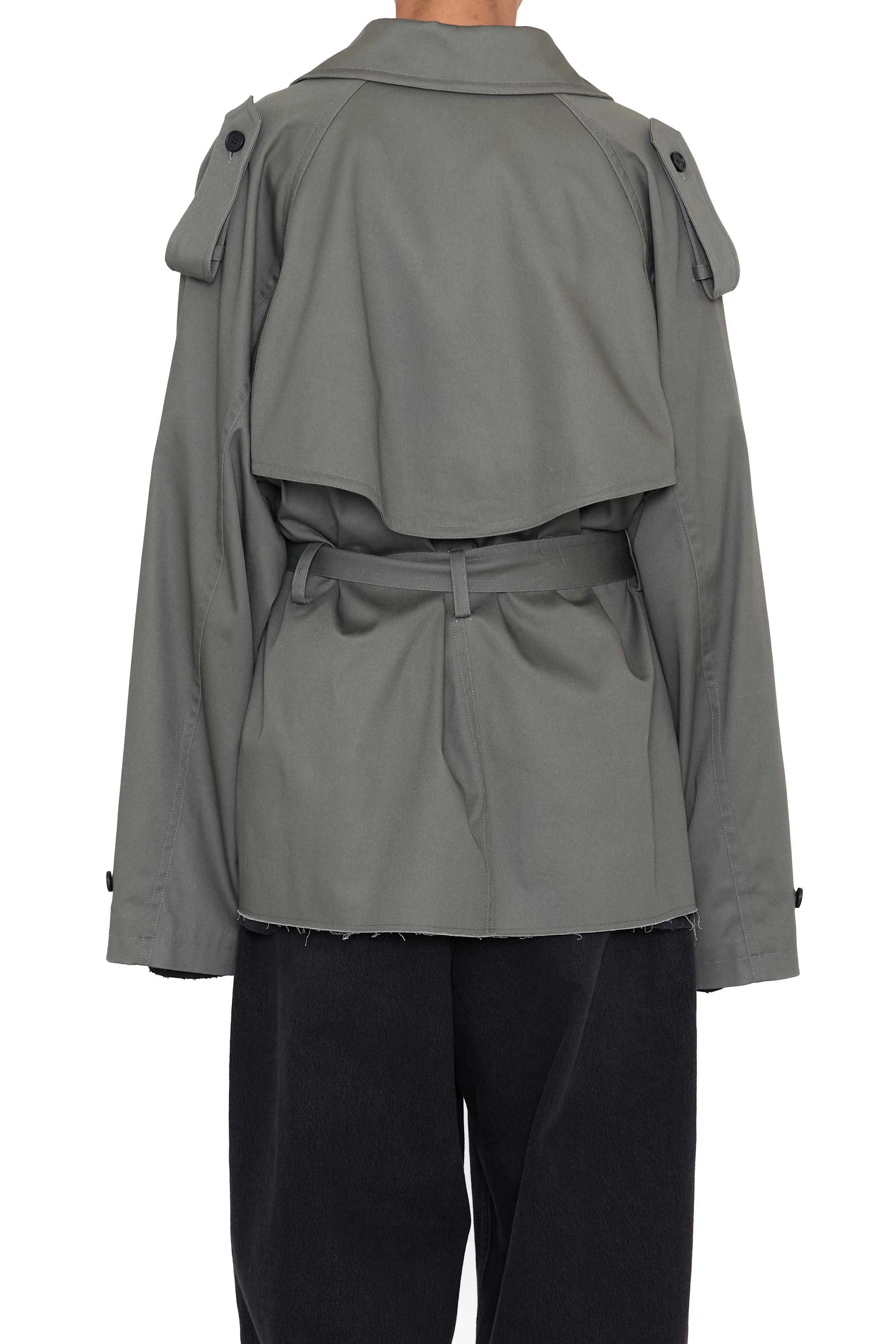 KHAKI COTTON TWILL CUT OUT BREASTED TRENCH COAT