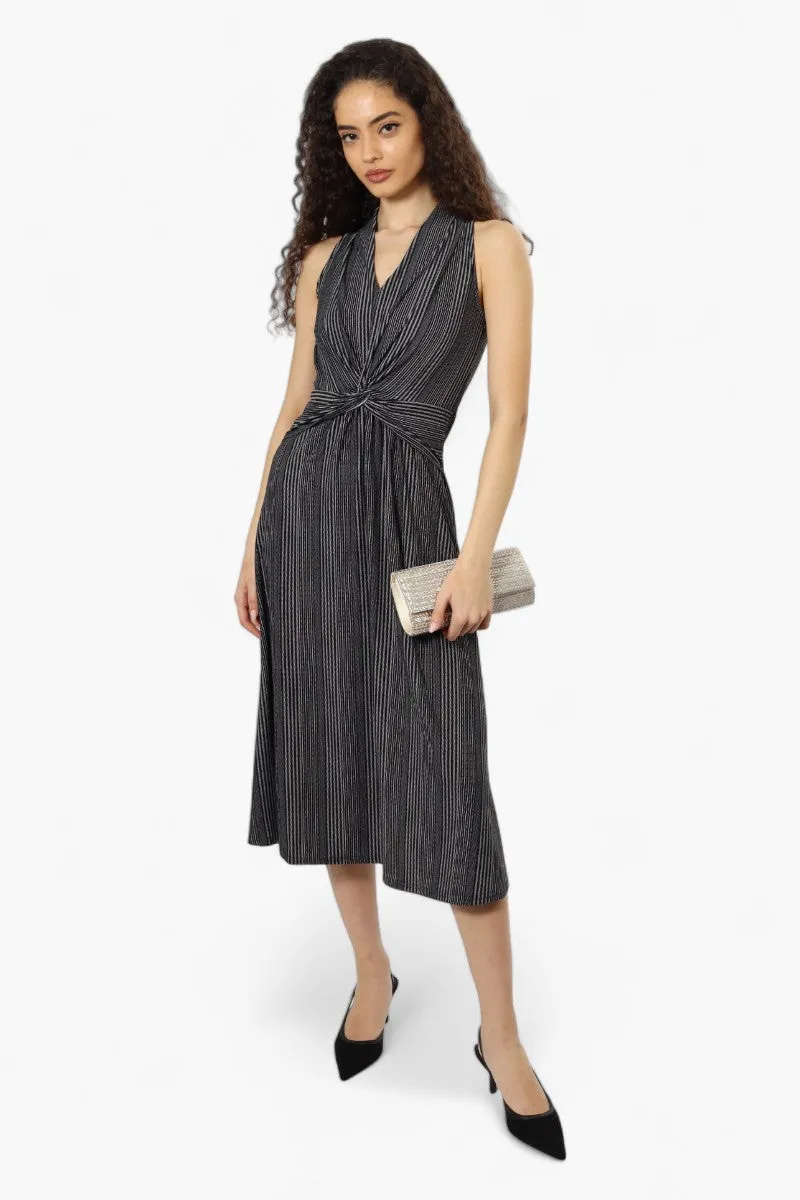 Limite Striped Sleeveless Front Twist Maxi Dress - Black