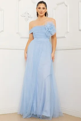 Lt Blue Glitter Mesh Tube Top Maxi Dress